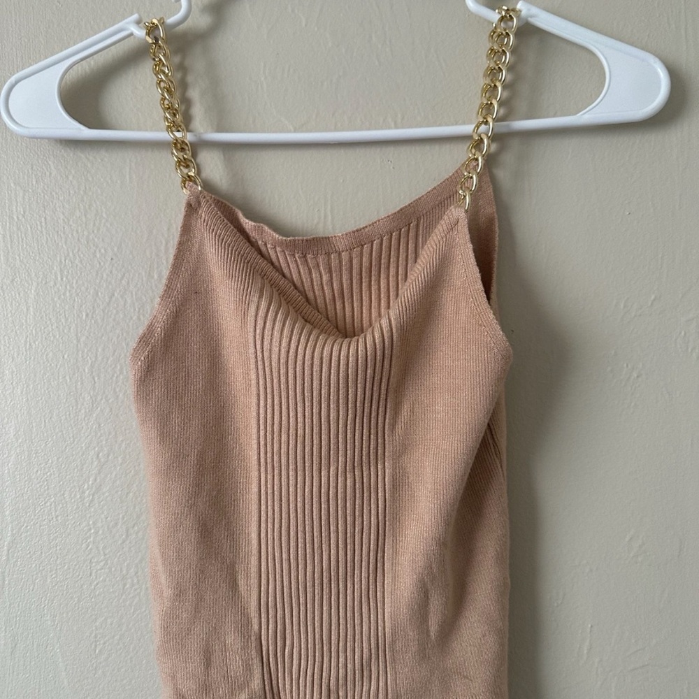 JF LEFON beige chain link knitted top